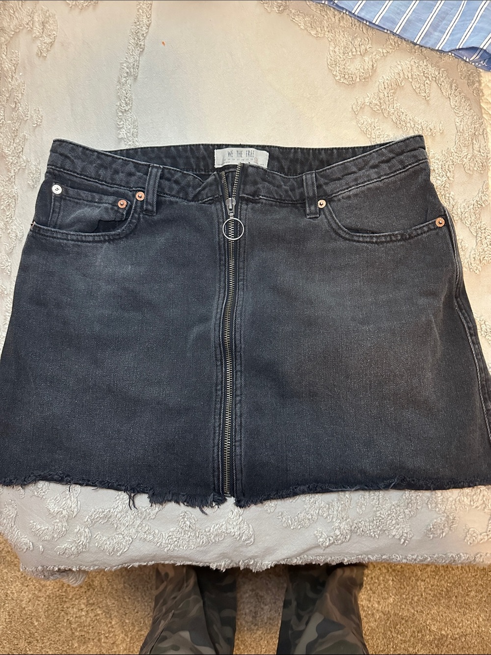 We The Free Black Zip-Front Denim Mini Skirt